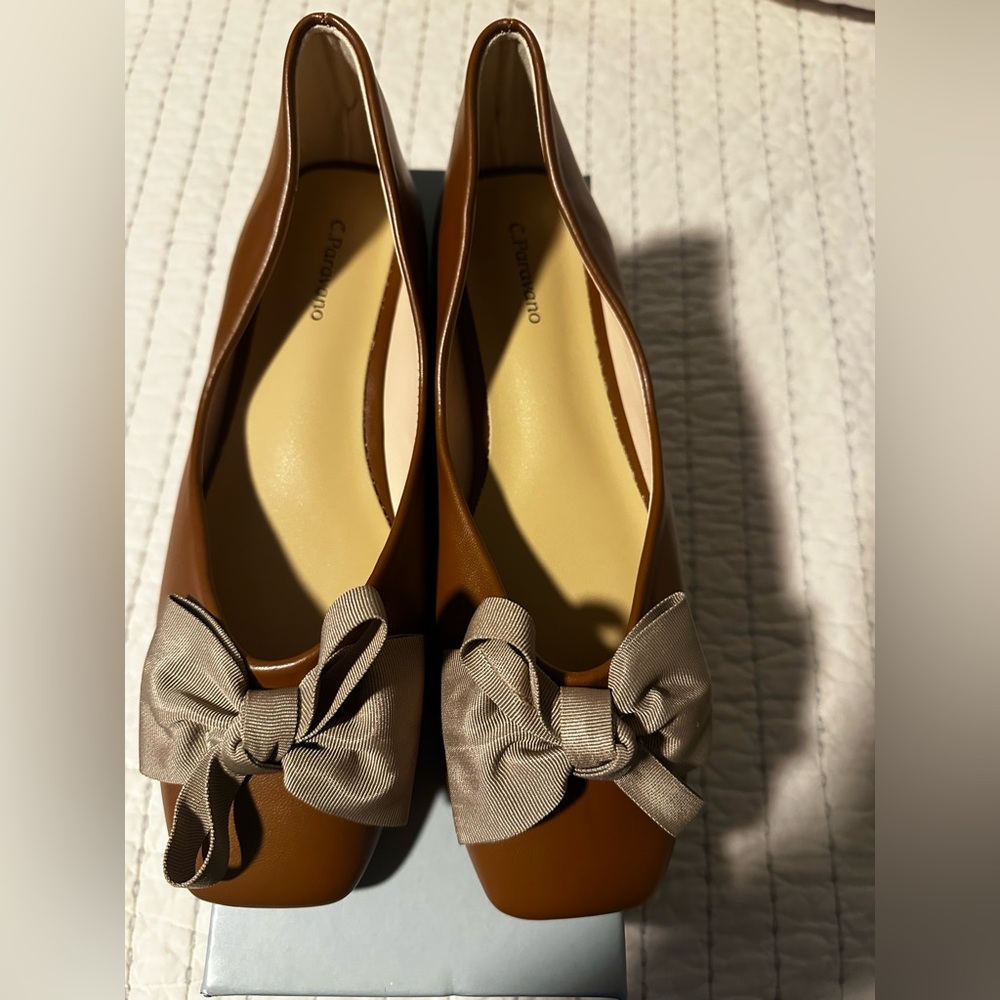 C. Paravano brown Flats with Bow Accent
